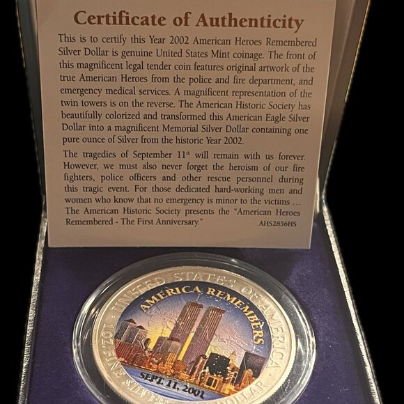 01-02 American Silver Eagle "Remember the Heroes" Commemorative Collectible Coin - Picture 1 of 4